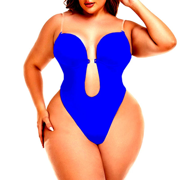 AfruliA Damklänning Rygglösa Bodysuits Shapewear Vadderad BH Helkroppsformare Sömlösa underkläder Stringtrosa Djup V-ringad Slipshorts elegant blue L (36)