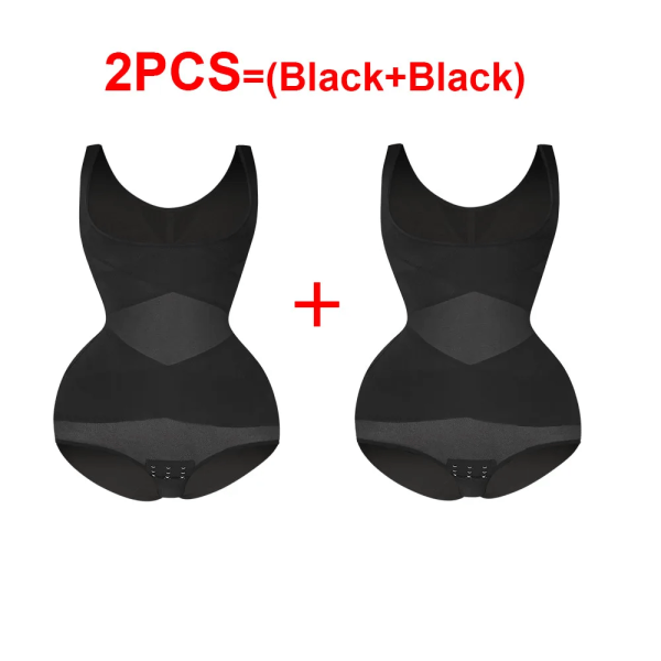 Bodysuit för kvinnor Shapewear Sömlösa underkläder Magkontroll Öppen byst Korsett Bantning Body Shaper Waist trainer Black add Black XXL
