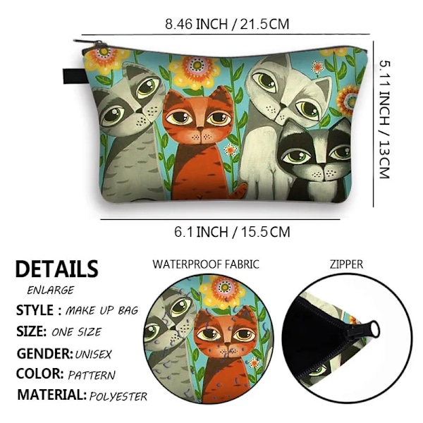 Söt Print Case Dam Sminkväskor Tecknad Kattunge Kosmetikväskor Flickor Förvaringsväska Rolig katt Cosplay Mona Lisa shzbmaot12