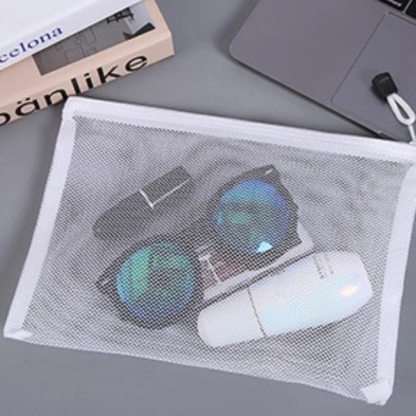 Transparent Synlig Nylon Mesh Makeup Kosmetisk Förvaringsväska Skolkontor Fil Dragkedja Student Penna Test Papper Organizer gray A5 (25x18cm)