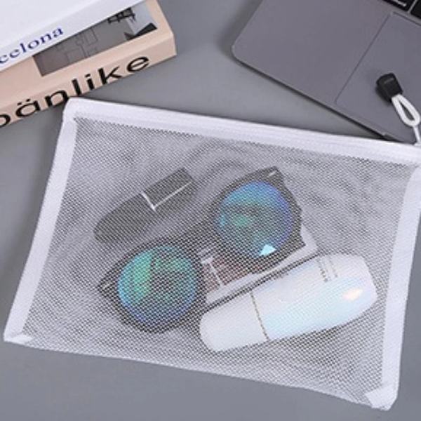 Transparent Synlig Nylon Mesh Makeup Kosmetisk Förvaringsväska Skolkontor Fil Dragkedja Student Penna Test Papper Organizer red A5 (25x18cm)