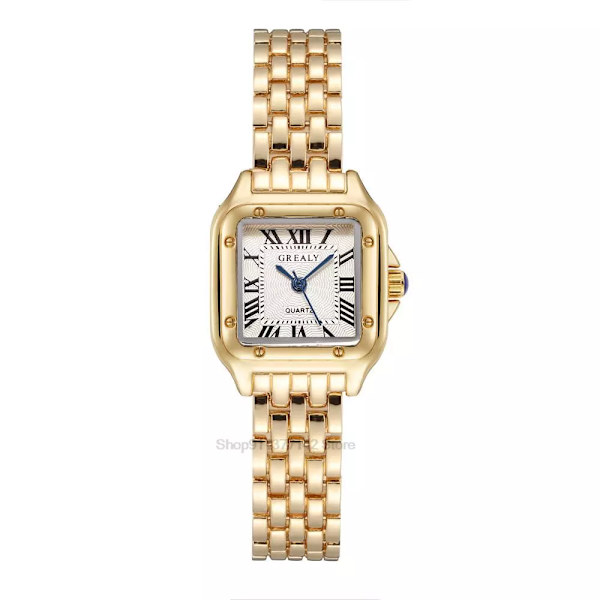 2023 Lyx Dammode Fyrkantiga Klockor Guldlegering Armband Dam Quartz Armbandsur Kvaliteter Klockor i romersk skala Gold(.397)