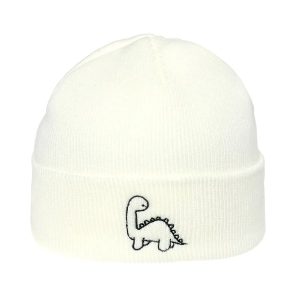 Unisex Bomullshatt Banniehatt Mjuk Stickad Hatt Dinosaur Broderade Mössor Mode Män Vintermössor Kvinnors Skullies För Flickor White 56-58cm