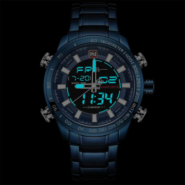 NAVIFORCE Top Lyx Märke Herr Sportklockor Herr Full Steel Quartz Digital Klocka Man Vattentät Watch Relogio Masculino Gold