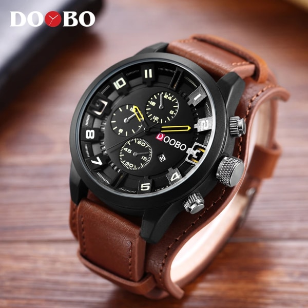 DOOBO Herr Casual Watch Herrklockor Toppmärke Lyx Quartz-klocka Läder Watch Handled Manklocka Drop black