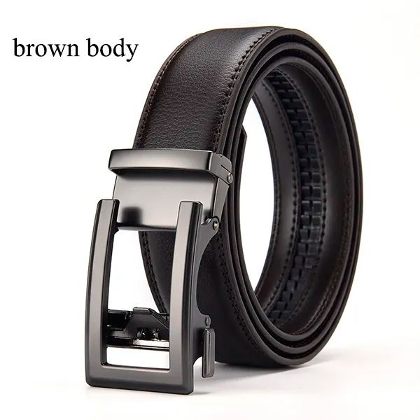 [LFMB]Ko äkta läder herrbälte kohudsrem för manlig spärr automatiskt spänne bälten för män brunt kroppsbälte ne808-brown 100cm