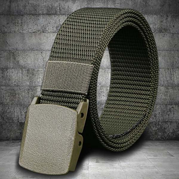 Plastspänne Nylon Canvas Bälte Herr Kvinnor Utomhusarbete, 1,5 tum brett metallfritt militärt taktiskt midjebälte Flygplatsvänligt Army Green 120cm