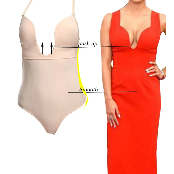 Bodysuits Sexiga Deep V Underkläder XS Dam Klänning Party NO Wire Cup Full Slip Bantning Waist Trainer Body Shaper Shapewear apricot with wire XS