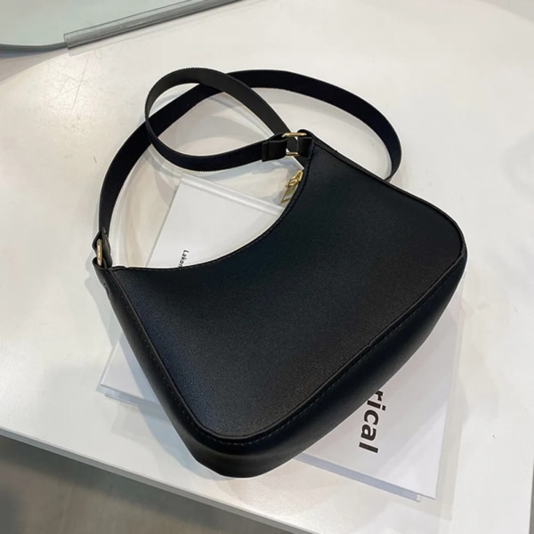 Nya handväskor för dammode Retro enfärgad PU-läder Axelväska Underarmsväska Casual Dam Hobos Handväskor Designerväska Black 20x17x6cm