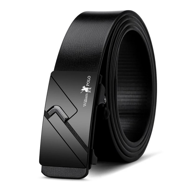 WILLIAMPOLO berömda märkesbälte män högsta kvalitet äkta läder lyxdesigner manliga automatiska spännbälten för män 105-130cm Black-17120 130cm