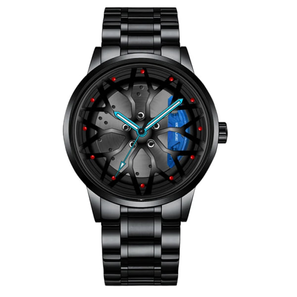 Herrmode Bilhjulsklockor Lyx Herr Sport Vattentät Quartz Armbandsur Rostfritt stål Wheel Hub Watch relogio masculino Black Blue
