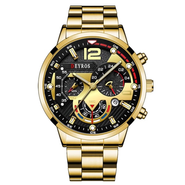 Relogio Lyx Herrklockor Guld Rostfritt Stål Kvarts Watch För Män Business Luminous Läder Armbandsklocka As Shown 2