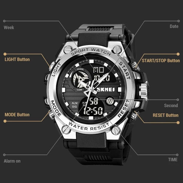 Herr Watch 50 m vattentät armbandsur SKMEI Toppmärke Casual Sport Style Digital klocka PU-bandklocka Watch Man Army Green