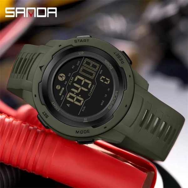 SANDA 2145 Ny design 2023 Män Sport Stegräknare Kalorier 50M Vattentät LED Digital Watch Militär Armbandsur Relogio Masculino ORANGE  2