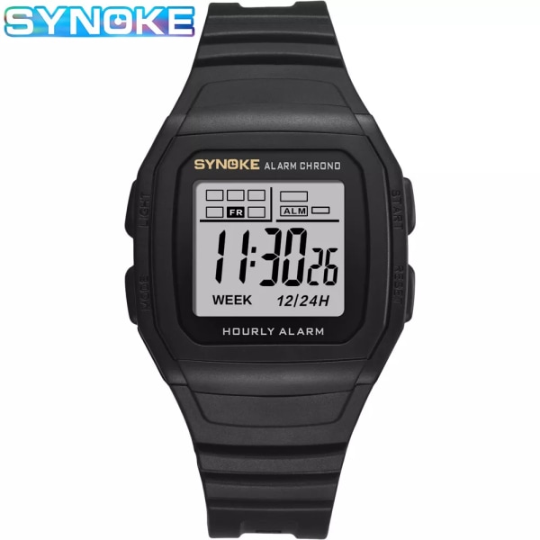 SYNOKE Digital Watch Student Elektronisk Utomhussport Pojke Lysande Vattentät Multifunktionsklocka Retro Watch Watch 9023b Black