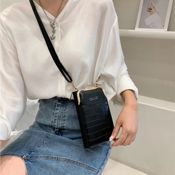 NYTT Mode Stenmönster Crossbody-väska Dam PU-läder Lyx Samll Telefonficka Damväska Axelväskor Handväskor B-apricot