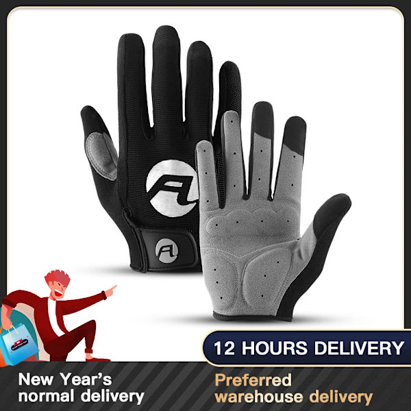 Cykelhandskar Herr Full Finger Touch Screen Cykel Anti-Silp Vante Stötsäker Andas utomhus MTB Cykel Ridutrustning Black1 L