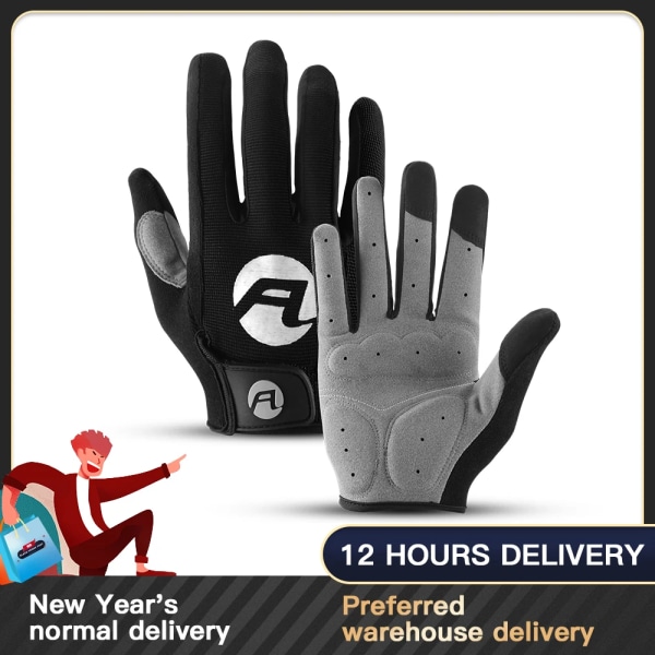 Cykelhandskar Herr Full Finger Touch Screen Cykel Anti-Silp Vante Stötsäker Andas utomhus MTB Cykel Ridutrustning Black2 L