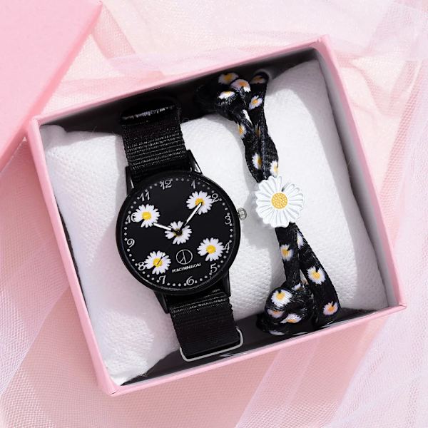 Watch Nylon Daisy Flowers Damarmbandsur Modeklockor Set Quartz Clock s relogio feminino set 5