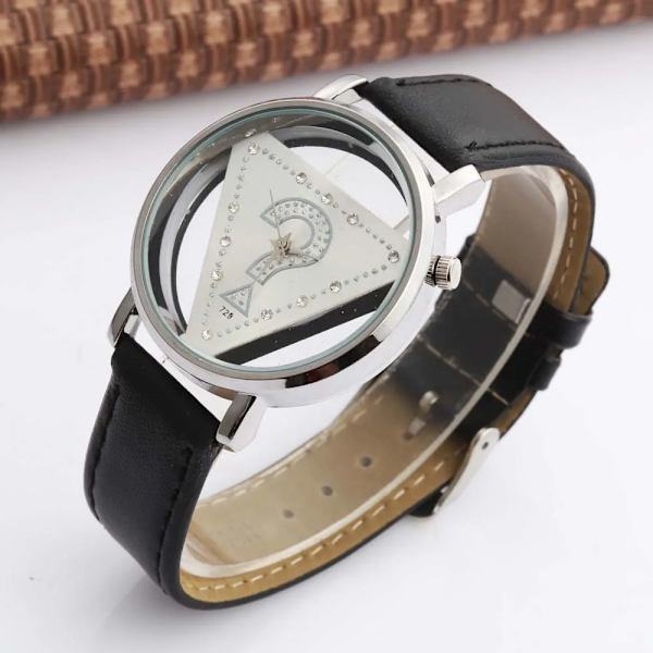 Womage Dam Klockor Dam Klockor Mode Triangel Klockor Dam Transparent Klockor Quartz Armbandsur Läder reloj mujer 14729white