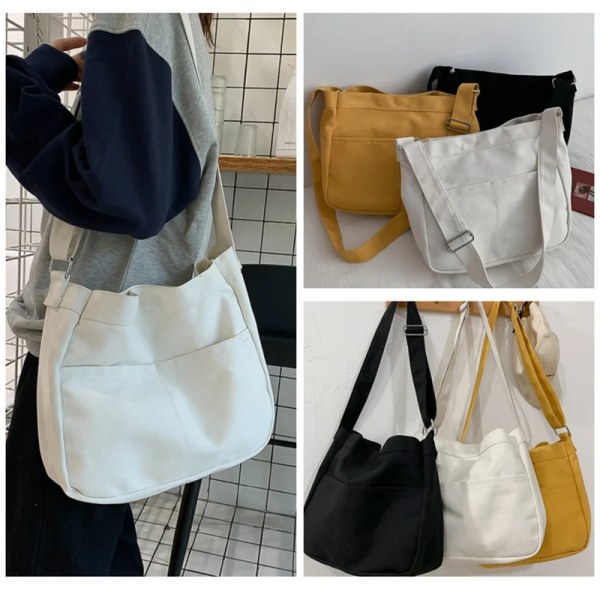 Stor kapacitet Studenter Canvas Axelväskor Kvinnliga Handväskor Korean Satchel Bomullstyg Crossbody Bag Dam Skolväska Yellow