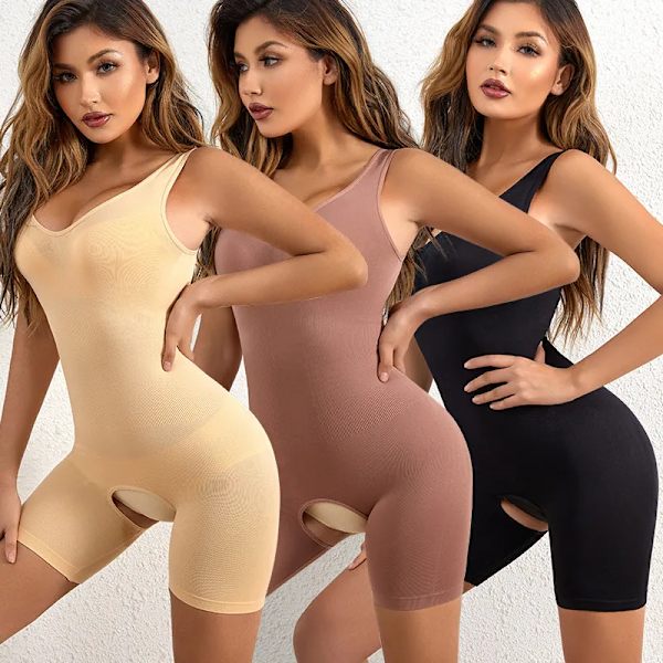 Kvinnor Öppen gren Kompression Bantning Bodysuit Shapewear Korsett Body Shaper Modellering Underkläder Höftlyftare Magkontroll Trosor Brown 3XL-4XL