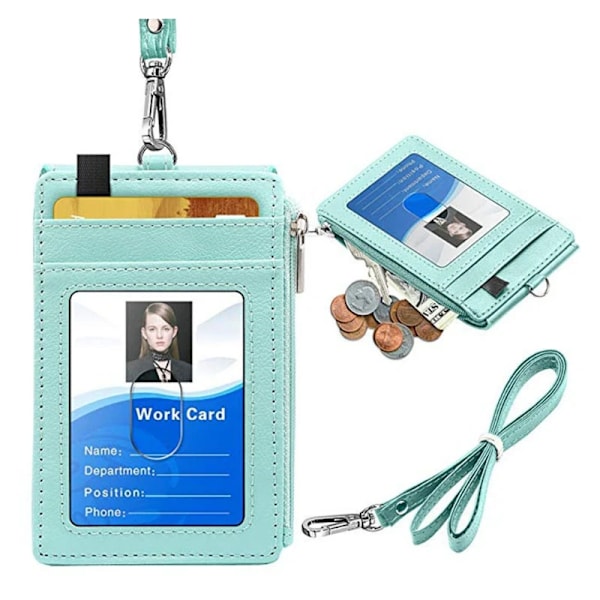 Kontor unisex PU-läder ID-bricka Korthållare plånbok med 5 kortplatser 1 sido RFID-blockeringsficka med halsbandsrem Green