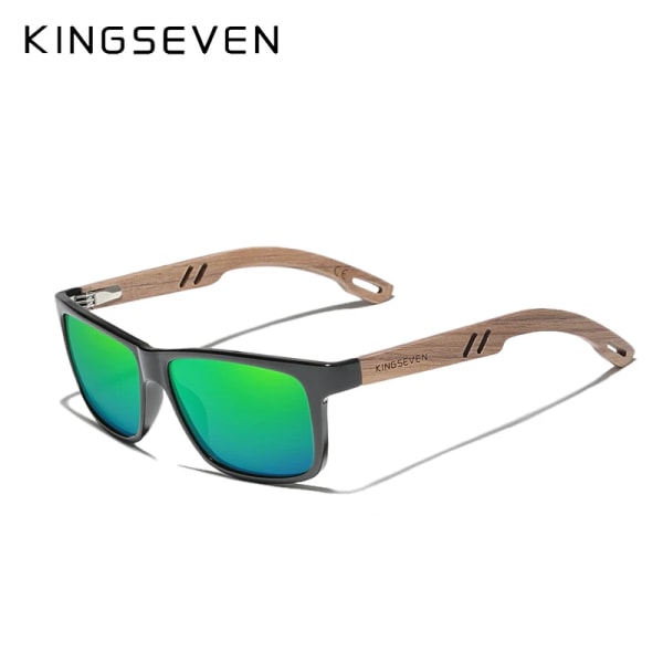 KINGSEVEN Brand TR90+Natural Walnut Trä Solglasögon Herr Dam Polarized UV400 Lins Retro Glasögon Förstärkta gångjärnsglasögon Green Walnut Wood Original