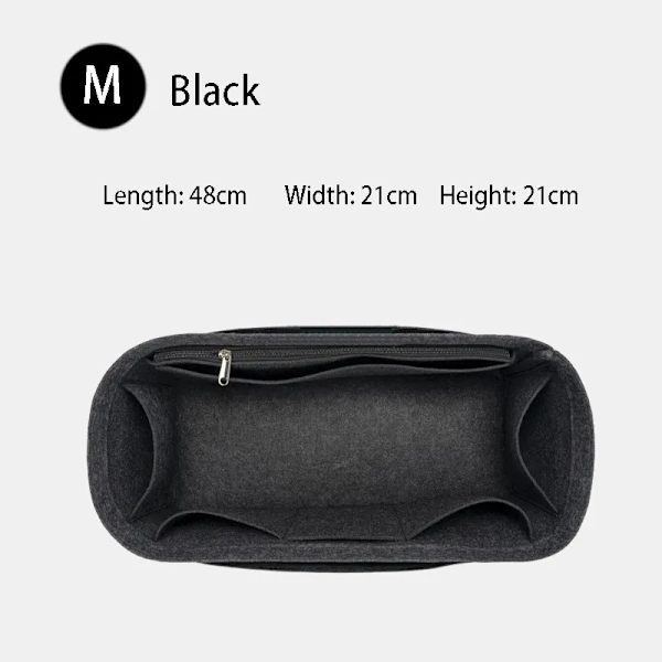 TINBERON Insert Organizer Stor kapacitet Resväska Specialliner Väska Filttyg Sida Pull Typ fodrad väska Sminkväska Black M