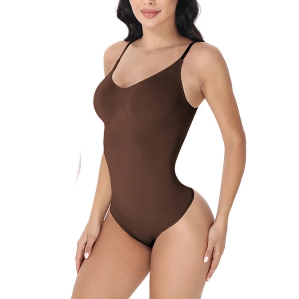 Thong Body Shaperwear för kvinnor Magkontroll Sömlösa kroppsformare Magtrimmer Skulptera waist trainer Slimmare kompress Coffee XXXL