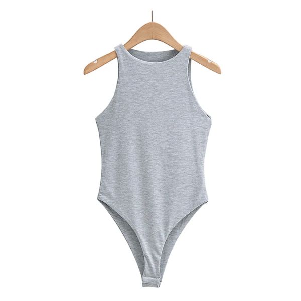 Dam ärmlös body Vanligt linne med rund hals Crop Tight Sexig Racerback Bottoming Basic undertröja Magkontrollgördel Gray XXXL