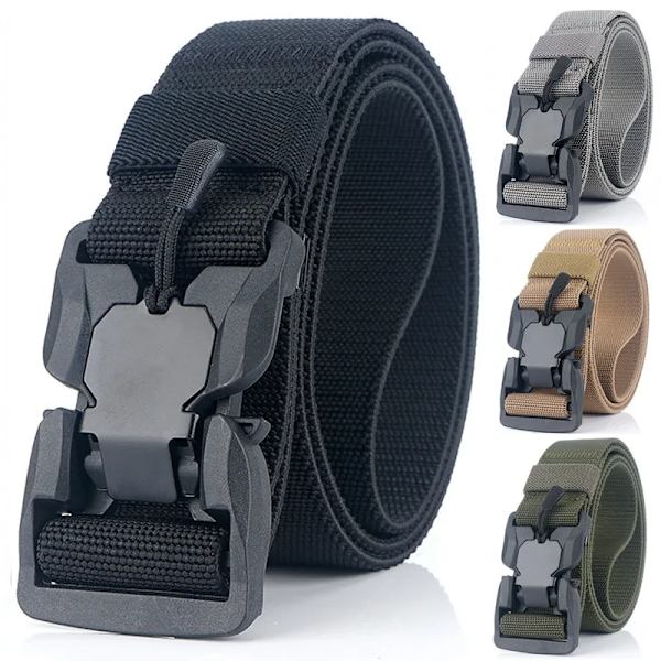 Militärt taktiskt bälte för män, snabbt frigörande magnetiskt spänne Army Outdoor Jakt Multi Canvas Nylon Midjebälten Rem DD Hook Khaki 45to47inch