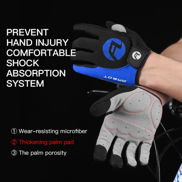 Cykelhandskar Herr Full Finger Touch Screen Cykel Anti-Silp Vante Stötsäker Andas utomhus MTB Cykel Ridutrustning Blue2 M