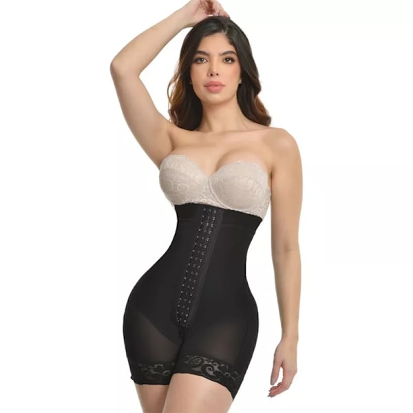 Fajas Colombianas Hook-eyes Body Magkontroll Underkläder Kompression Waist Trainer Timglas Body Shaper Black M