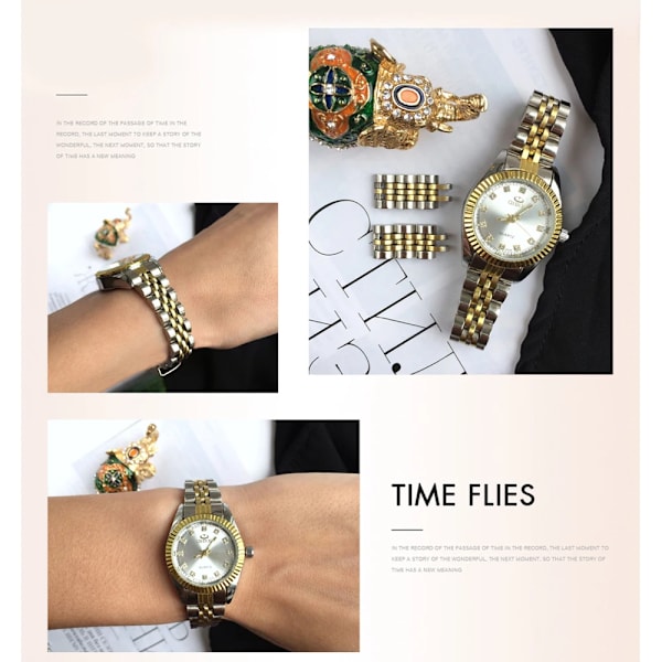 CHENXI Luxury Style Watch i rostfritt stål Kvartsklockor Vattentät Diamant Kvinna Armbandsur Mode Elegant Damklocka 004A Calendar White