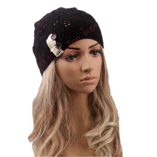 Damernas Mode Beanie Stickad Höst Turbanhatt Knapp Hål Ut Kvinnor Spets Mössa Kvinnliga Skullies Beanies Hattar Vår Stickad Mössa Green