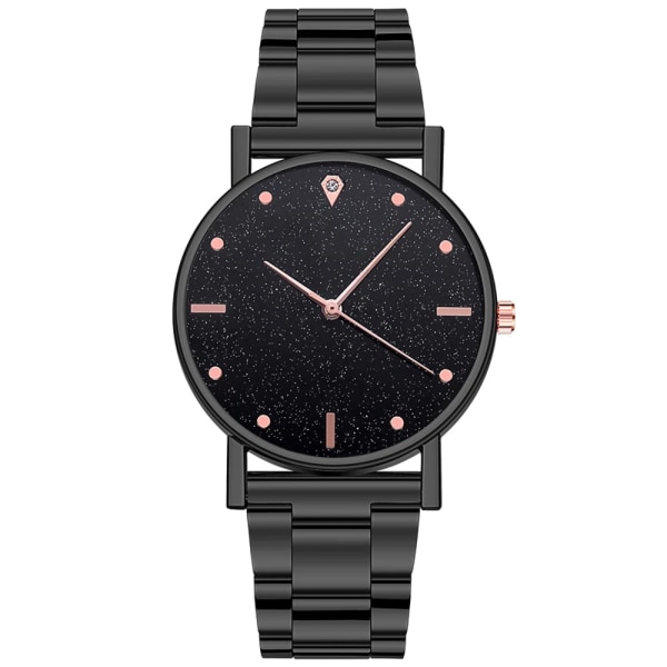 Svart Watch 2023 Toppmärke Lyx Stjärnhimmel Dam Rostfritt stålband Analog Quartz Armbandsur för 06 Black-Silver