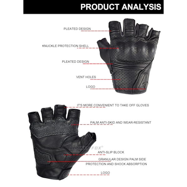 Perforerade Motorcykelhalvfingerhandskar Herr Motorcykel Läderhandskar Sommar Moto Handskar Fingerlösa Andningsbara Racinghandskar ERG-05 Brown M