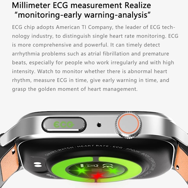 Ny icke-invasiv watch för blodsocker Män Röstringning Armbandsur Kroppstemperatur Stresstest EKG+PPG NFC Smartklocka Black