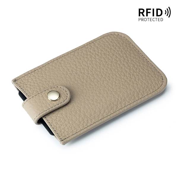 Smal korthållare i äkta läder Snabb åtkomst dragflik RFID-foder Mjuk kohud Män Kvinnor Bärbar cover. Elephant Gray