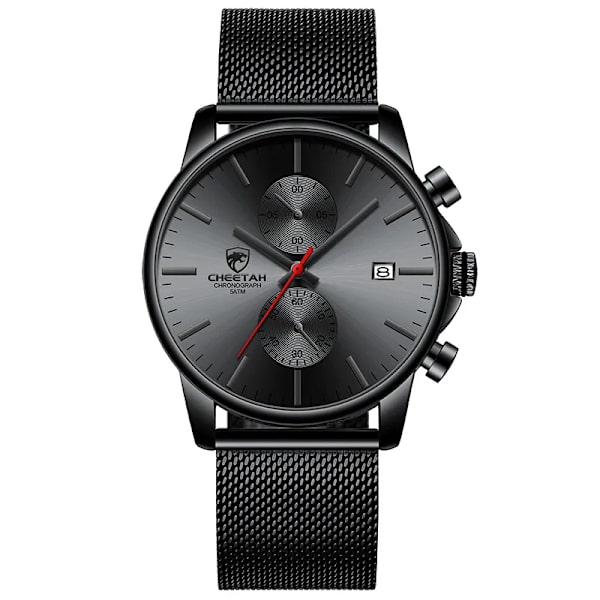 2021 Watch CHEETAH Märke Mode Sport Kvartsklockor Herr Läder Vattentät Chronograph Clock Business Relogio Masculino Steel Red
