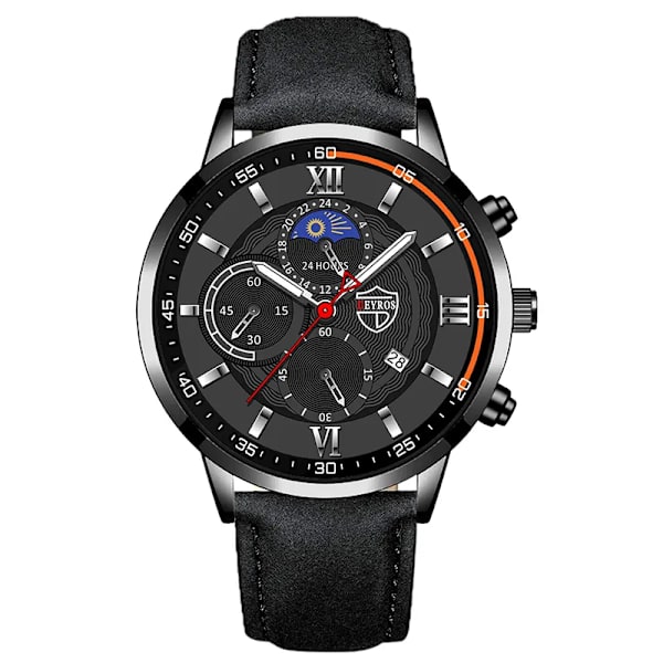 Män Watch Lyxig rostfritt stål Quartz Armbandsur Man Business Casual Läderarmband Manlig självlysande klocka Klockor As shown 3