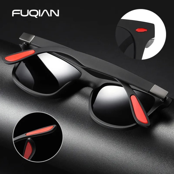 FUQIAN polariserade solglasögon Män Kvinnor Klassisk fyrkantig plast Solglasögon Manmode Svarta nyanser UV400 Back Night Vision Polarized