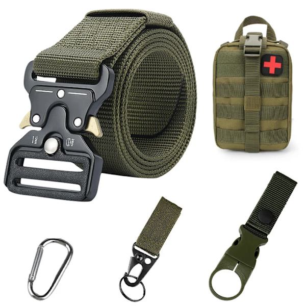 Army Style Stridsbälten Set Inkluderad Väska Krok Snabbkoppling Taktiskt bälte Herr Militär Canvas Utomhus Jakt Camping Trekking Set C Khaki 125cm