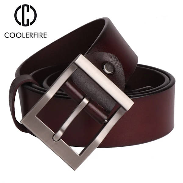 Coolerfire mäns bälte i äkta läder designerbälten herr lyxiga rem manliga bälten för män mode nål spänne för jeans HQ0231 HQ023COFFEE 100cm