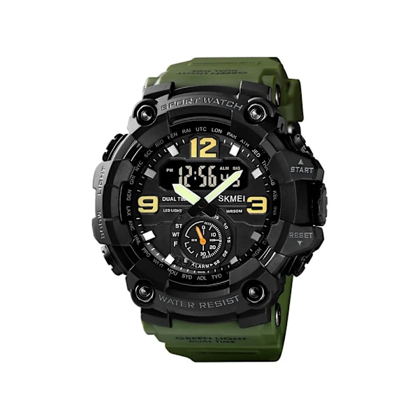 Skmei Multifunktionella Chrono Digitala klockor Herr Dual Movement 3 Time Sport Armbandsur Vattentät Elektronisk Klocka Reloj Hombre Army green