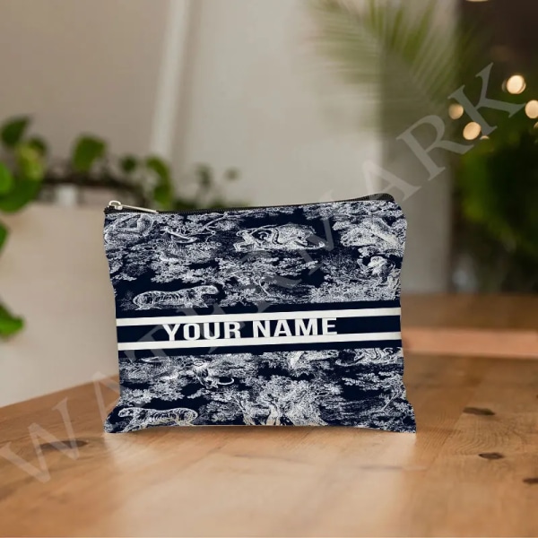 Anpassa namn Kosmetikväska Anpassad mode Leopard Blomma Resor Kosmetisk Organizer Damsminkväska Design Lyxväska påse Deep Blue