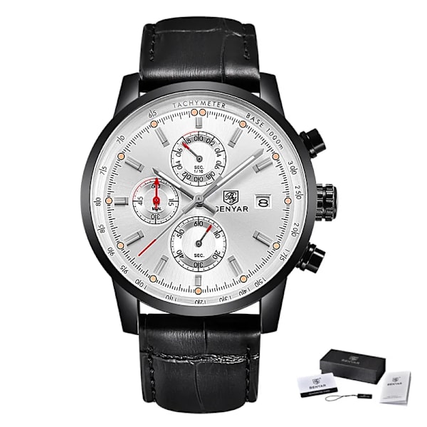 BENYAR Mode Chronograph Sport Herrklockor Toppmärke Lyx Quartz Watch Reloj Hombre saat Klocka Man timme relogio Masculino L Black Black White