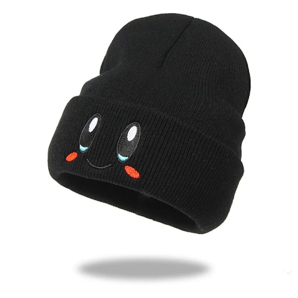 Stickad mössa med stort ögonmönster, varm mössa, Hip-Hop mössa, en mössa, tjock stickad mössa för kvinnor, melonlädermössa Black
