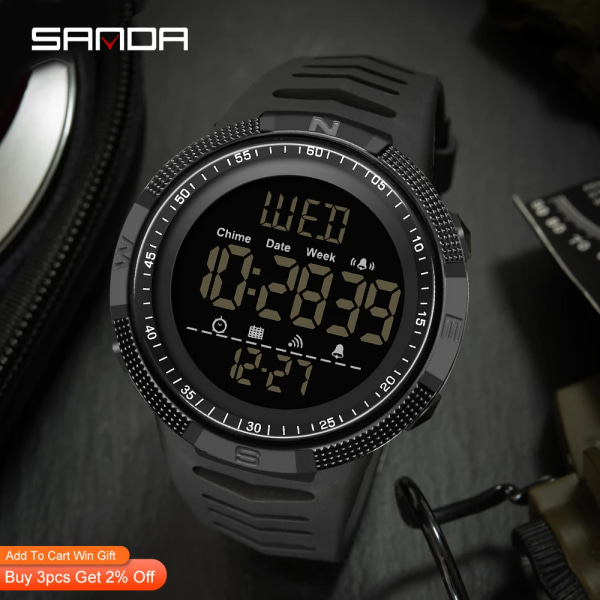 SANDA Fashion Military Herrklockor 50M Vattentät Watch för Man LED Elektroniska Armbandsur Relogio Masculino 6014 Black Blue